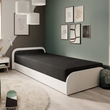 Pat pentru camera copilului, deschidere dreapta, 80x190 cm, ELTAP, RT-W-04AL, Parys, lemn/poliester, alb/negru imagine