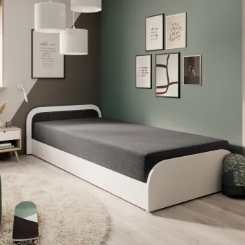 Pat pentru camera copilului, deschidere dreapta, 80x190 cm, ELTAP, RT-W-05SA, Parys, lemn/poliester, alb/gri inchis imagine