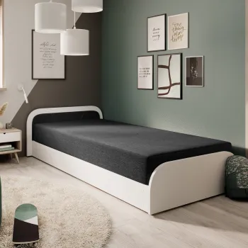 Pat pentru camera copilului, deschidere dreapta, 80x190 cm, ELTAP, RT-W-14SA, Parys, lemn/poliester, alb/negru imagine