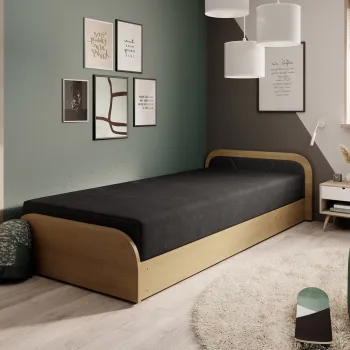 Pat pentru camera copilului, deschidere stanga, 80x190 cm, ELTAP, LT-BR-04AL, Parys, lemn/poliester, natur/negru imagine