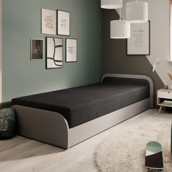 Pat pentru camera copilului, deschidere stanga, 80x190 cm, ELTAP, LT-GR-04AL, Parys, lemn/poliester, gri deschis/negru imagine