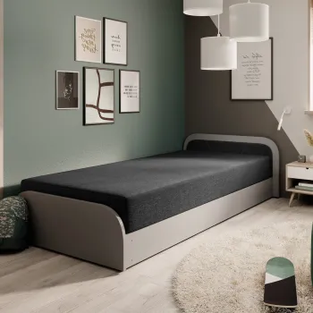 Pat pentru camera copilului, deschidere stanga, 80x190 cm, ELTAP, LT-GR-14SA, Parys, lemn/poliester, gri deschis/negru imagine