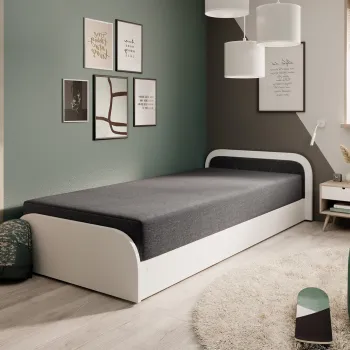 Pat pentru camera copilului, deschidere stanga, 80x190 cm, ELTAP, LT-W-05SA, Parys, lemn/poliester, alb/gri inchis imagine