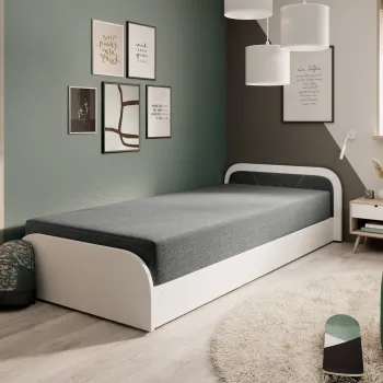 Pat pentru camera copilului, deschidere stanga, 80x190 cm, ELTAP, LT-W-21SA, Parys, lemn/poliester, alb/gri imagine