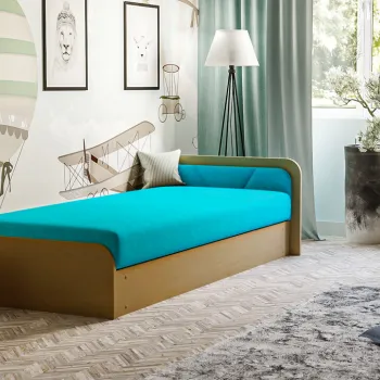 Pat pentru camera copilului, deschidere stanga, 80x190 cm, ELTAP, PS-07, Parys, lemn/poliester, natur/albastru deschis imagine