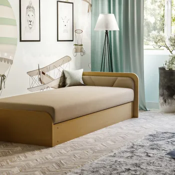 Pat pentru camera copilului, deschidere stanga, 80x190 cm, ELTAP, PS-08, Parys, lemn/poliester, natur/bej deschis imagine