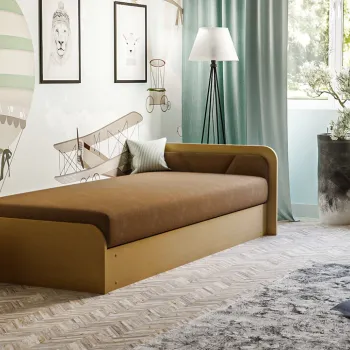 Pat pentru camera copilului, deschidere stanga, 80x190 cm, ELTAP, PS-09, Parys, lemn/poliester, natur/maro imagine