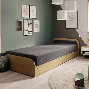 Pat pentru camera copilului, deschidere stanga, 80x190 cm, ELTAP, PS-10, Parys, lemn/poliester, natur/gri inchis imagine