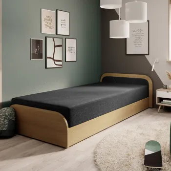 Pat pentru camera copilului, deschidere stanga, 80x190 cm, ELTAP, PS-11, Parys, lemn/poliester, natur/negru imagine