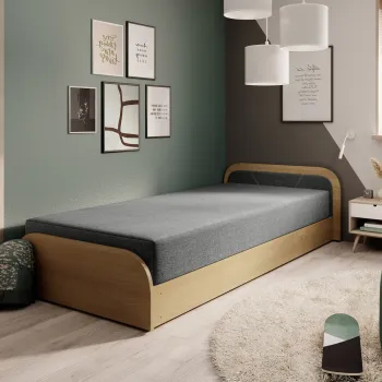 Pat pentru camera copilului, deschidere stanga, 80x190 cm, ELTAP, PS-12, Parys, lemn/poliester, natur/gri imagine