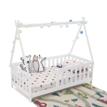 Pat pentru copii House, U-grow, 147.5x75x133 cm, MDF, alb imagine