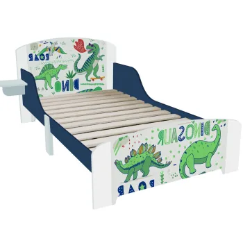 Pat pentru copii Junior Dino, U-grow, 143x92.5x60 cm, MDF, multicolor imagine