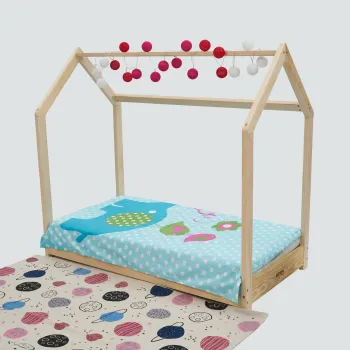 Pat pentru copii U-grow, 143x72x130 cm, lemn, natur imagine