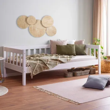 Pat pentru o persoana, 90x200 cm, Sintro, Inter Link, lemn, alb imagine