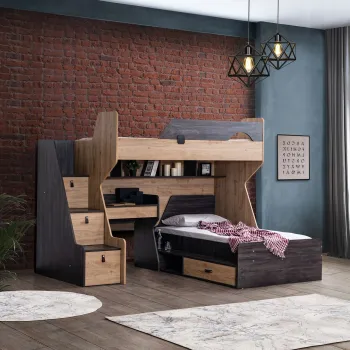 Pat supraetajat, Hanah Home, Aktif, 237x260x115 cm, PAL, Antracit/Maro imagine