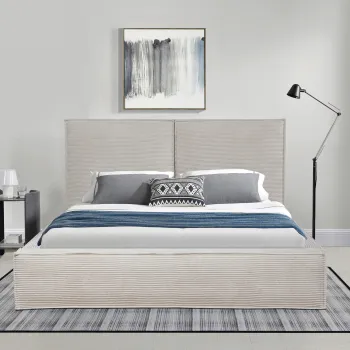 Pat tapitat Austin, 180x200 cm, somiera rabatabila, spatiu depozitare, bej imagine