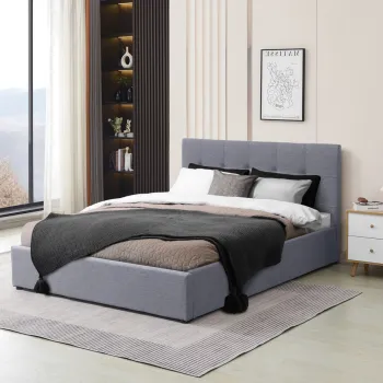 Pat tapitat Carson, 160x200 cm, somiera rabatabila, spatiu depozitare, gri imagine