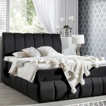 Pat tapitat cu lada depozitare, 140x200 cm, ELTAP, BVI-05-1.4, Vincenzo, lemn/poliester, negru imagine
