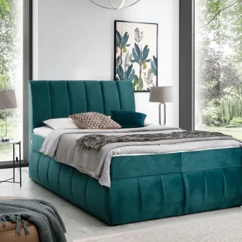 Pat tapitat cu lada depozitare, 140x200 cm, ELTAP, BVI-28-1.4, Vincenzo, lemn/poliester, verde inchis imagine