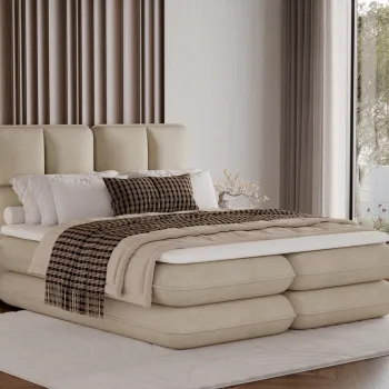 Pat tapitat cu lada depozitare, 140x200 cm, ELTAP, Tonila, lemn/poliester, bej inchis imagine