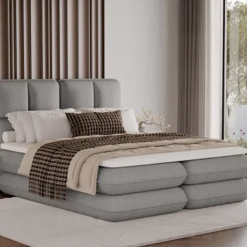 Pat tapitat cu lada depozitare, 140x200 cm, ELTAP, Tonila, lemn/poliester, gri imagine