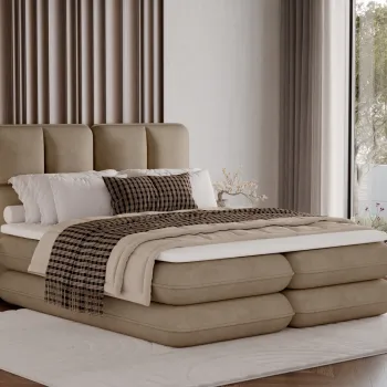 Pat tapitat cu lada depozitare, 140x200 cm, ELTAP, Tonila, lemn/poliester, maro deschis imagine