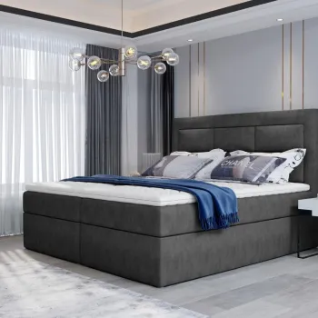 Pat tapitat cu lada depozitare, 140x200 cm, ELTAP, VIV-05-1.4, Vivre, lemn/poliester, gri inchis imagine