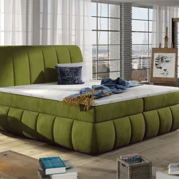 Pat tapitat cu lada depozitare, 160x200 cm, ELTAP, BVI-15-1.6, Vincenzo, lemn/poliester, verde olive imagine