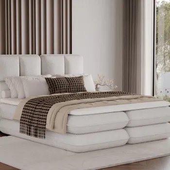 Pat tapitat cu lada depozitare, 160x200 cm, ELTAP, Tonila, lemn/poliester, alb imagine