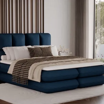 Pat tapitat cu lada depozitare, 160x200 cm, ELTAP, Tonila, lemn/poliester, albastru inchis imagine