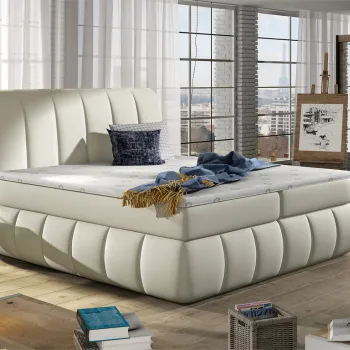 Pat tapitat cu lada depozitare, 180x200 cm, ELTAP, BVI-11-1.8, Vincenzo, lemn/poliester, bej deschis imagine