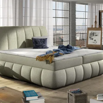 Pat tapitat cu lada depozitare, 180x200 cm, ELTAP, BVI-13-1.8, Vincenzo, lemn/poliester, bej imagine