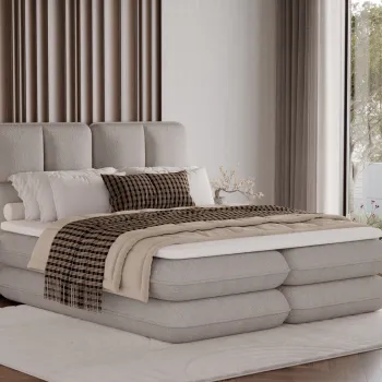 Pat tapitat cu lada depozitare, 180x200 cm, ELTAP, Tonila, lemn/poliester, bej imagine