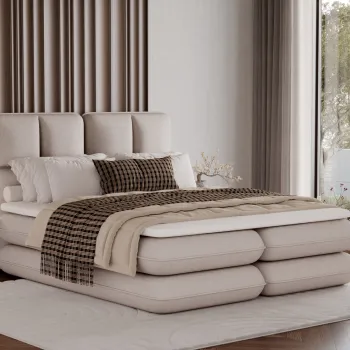 Pat tapitat cu lada depozitare, 180x200 cm, ELTAP, Tonila, lemn/poliester, bej deschis imagine