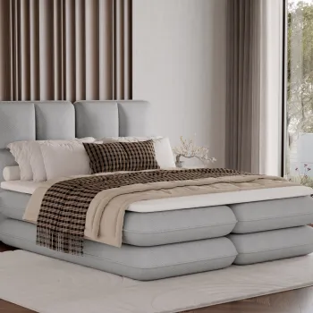 Pat tapitat cu lada depozitare, 180x200 cm, ELTAP, Tonila, lemn/poliester, gri deschis imagine