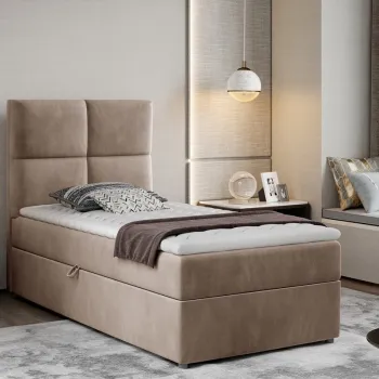 Pat tapitat cu lada depozitare, 90x200 cm, ELTAP, Riv-02, Rivia, lemn/poliester, maro deschis imagine