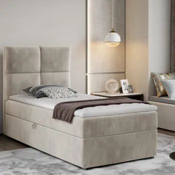 Pat tapitat cu lada depozitare, 90x200 cm, ELTAP, Riv-08, Rivia, lemn/poliester, bej imagine