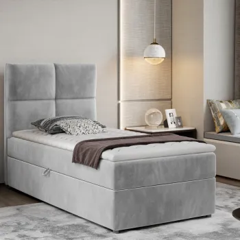 Pat tapitat cu lada depozitare, 90x200 cm, ELTAP, Riv-09, Rivia, lemn/poliester, gri deschis imagine