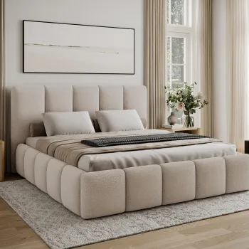 Pat tapitat cu somiera rabatabila si amortizor pe gaz, 180x200 cm, ELTAP, 163-SET2-1.8, Edvige, lemn/poliester, bej imagine