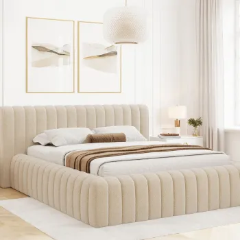 Pat tapitat cu somiera rabatabila si lada depozitare, 140x200 cm, ELTAP, 18ROY-1.4, Carilla, metal/poliester, bej inchis imagine