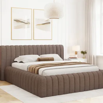 Pat tapitat cu somiera rabatabila si lada depozitare, 140x200 cm, ELTAP, 22TON-1.4, Carilla, metal/poliester, maro imagine