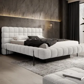 Pat tapitat cu somiera rabatabila si lada depozitare, 140x200 cm, ELTAP, Magentta, metal/poliester, alb imagine