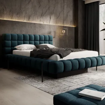 Pat tapitat cu somiera rabatabila si lada depozitare, 140x200 cm, ELTAP, Magentta, metal/poliester, albastru inchis imagine