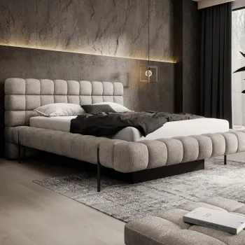 Pat tapitat cu somiera rabatabila si lada depozitare, 140x200 cm, ELTAP, Magentta, metal/poliester, bej inchis imagine