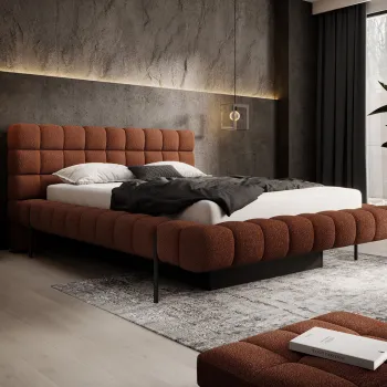 Pat tapitat cu somiera rabatabila si lada depozitare, 140x200 cm, ELTAP, Magentta, metal/poliester, caramiziu imagine