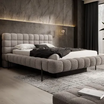 Pat tapitat cu somiera rabatabila si lada depozitare, 140x200 cm, ELTAP, Magentta, metal/poliester, maro imagine