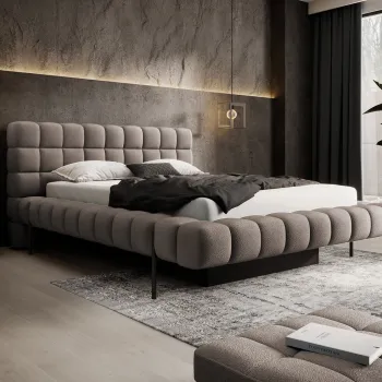 Pat tapitat cu somiera rabatabila si lada depozitare, 140x200 cm, ELTAP, Magentta, metal/poliester, maro inchis imagine