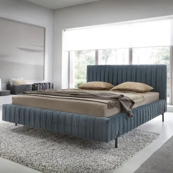 Pat tapitat cu somiera rabatabila si lada depozitare, 140x200 cm, ELTAP, Plissa, metal/poliester, albastru deschis imagine