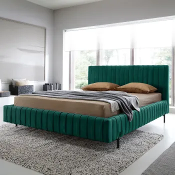 Pat tapitat cu somiera rabatabila si lada depozitare, 140x200 cm, ELTAP, Plissa, metal/poliester, verde inchis imagine