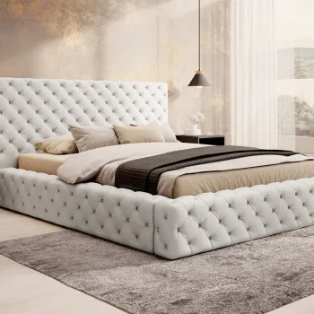 Pat tapitat cu somiera rabatabila si lada depozitare, 140x200 cm, ELTAP, Princce, metal/poliester, alb imagine